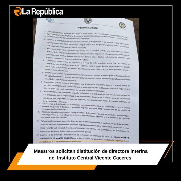 El Colegio Profesional Unión Magisterial de Honduras (Coprumh) y el Colegio de Profesores de Educación Media de Honduras (Copemh) solicitaro - Cover Image